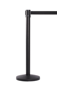 QueueMaster 550 8.5ft Retractable Belt Barrier, Black Stanchion Post, QueueSolutions QM550B-BK