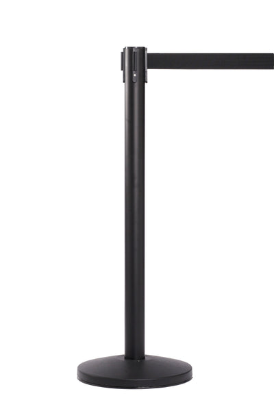 QueueMaster 550 11ft Retractable Belt Barrier, Black Stanchion Post, QueueSolutions QM550B-BK110