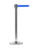 QueueMaster 550 11ft Retractable Belt Barrier, Polished Stainless Stanchion Post, QueueSolutions QM550PS-BK110