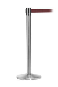 QueueMaster Pro Grade Economy 11ft Retractable Belt Barrier, Satin Stainless Stanchion Post, QueueSolutions QM550SS-BK110