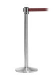 QueueMaster Pro Grade Economy 11ft Retractable Belt Barrier, Satin Stainless Stanchion Post, QueueSolutions QM550SS-BK110