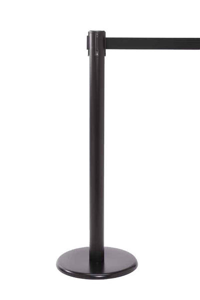 QueuePro 250 Premium Retractable Belt Barrier, Black Stanchion Post, QueueSolutions PRO250B-BK