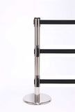 QueuePro Triple 250 Retractable 3-Belt Barrier Polished Stainless Stanchion Post, QueueSolutions PROTriple250PS-BK