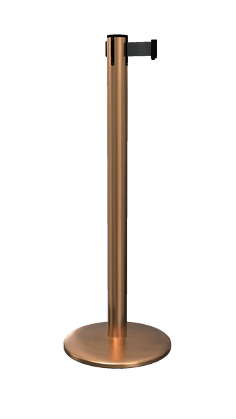 QueuePro 250 Premium Retractable Belt Barrier, Satin Brass Stanchion Post, QueueSolutions PRO250SB-BK