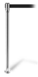 QueuePro 200 Fixed-Mount Slim Line Retractable Belt Barrier, Chrome Stanchion Post, QueueSolutions PRO200FX-PC-BK