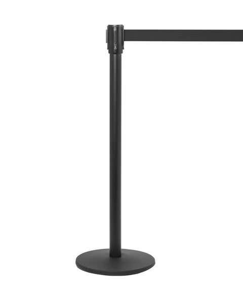 QueuePro 200 Slim Line Premium Retractable Belt Barrier, Black Stanchion Post, QueueSolutions PRO200B-BK