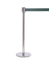 QueuePro 200 Slim Line Premium Retractable Belt Barrier, Satin Chrome Stanchion Post, QueueSolutions PRO200SC-BK