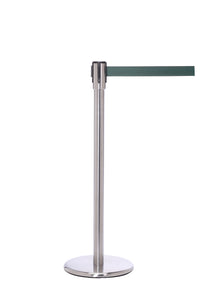 QueuePro 200 Slim Line Premium Retractable Belt Barrier, Satin Stainless Stanchion Post, QueueSolutions PRO200SS-BK