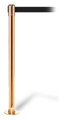 QueuePro 250 Fixed-Mount Premium Retractable Belt Barrier, Brass Stanchion Post, QueueSolutions PRO250FX-PB-BK