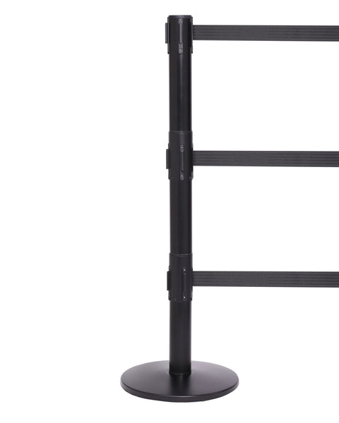 QueuePro Triple 250 Retractable 3-Belt Barrier, Black Stanchion Post ...