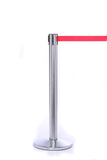 QueuePro 300 Premium Long-Span 16ft Retractable Belt Barrier, Satin Stainless Stanchion Post, QueueSolutions PRO300SS-BK