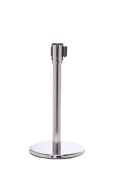 QueuePro Mini 200 Display Height Retractable Belt Barrier, Black Stanchion Post, QueueSolutions PROMini200B-BK