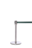 QueuePro Mini 200 Display Height Retractable Belt Barrier, Satin Stainless Stanchion Post, QueueSolutions PROMini200SS-BK