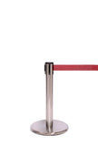 QueuePro Mini 250 Premium Exhibit Retractable Belt Barrier, Satin Brass Stanchion Post, QueueSolutions PROMini250SB-BK