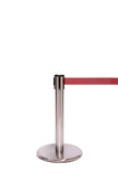 QueuePro Mini 250 Premium Exhibit Retractable Belt Barrier, Satin Stainless Stanchion Post, QueueSolutions PROMini250SS-BK