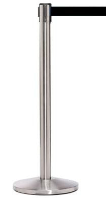 QueueMaster Pro Grade Economy 11ft Retractable Belt Barrier, Satin Stainless Stanchion Post, QueueSolutions QM550SS-BK110