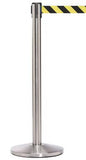 QueueMaster Pro Grade Economy 11ft Retractable Belt Barrier, Satin Stainless Stanchion Post, QueueSolutions QM550SS-BK110