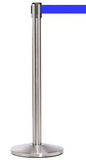 QueueMaster Pro Grade Economy 11ft Retractable Belt Barrier, Satin Stainless Stanchion Post, QueueSolutions QM550SS-BK110