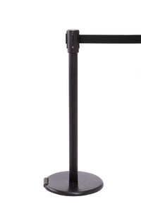 RollerPro200 E-Z Roll Wheeled Retractable Belt Barrier, Black Stanchion Post, QueueSolutions ROL200B-BK