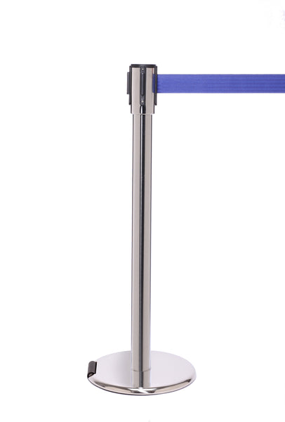 RollerPro200 E-Z Roll Wheeled Retractable Belt Barrier, Satin Stainless Stanchion Post, QueueSolutions ROL200SS-BK