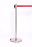 RollerPro250 E-Z Roll Wheeled Retractable Belt Barrier, Satin Stainless Stanchion Post, QueueSolutions ROL250SS-BK