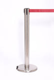 RollerPro300 E-Z Roll Wheeled Retractable Belt Barrier, Satin Stainless Stanchion Post, QueueSolutions ROL300SS-BK