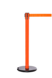 RollerSafety 250 E-Z Roll Wheeled Retractable Belt Barrier, Orange Stanchion Post, QueueSolutions SROL250O-BK
