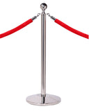 RopeMaster Ball Top Pro Grade Economy Post and Rope Stanchion Sloped Base Polished Silver Red Rope