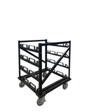 Portable Retractable Belt Barrier Stanchion Post Storage Cart, Horizontal 12-Post Capacity, QueueSolutions STCART12HNT