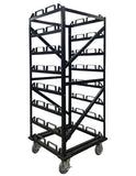 Portable Retractable Belt Barrier Stanchion Post Storage Cart, Horizontal 12-Post Capacity, QueueSolutions STCART24HNT