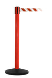 SafetyMaster Retractable Industrial Safety Barrier, Red Stanchion Post, 13ft Belt, QueueSolutions SM450R-BK130