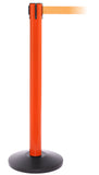 SafetyPro 300 Industrial-Tough Retractable Belt Barrier, Orange Stanchion Post, QueueSolutions SPRO300O-BK