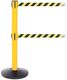 SafetyPro Twin 300 Industrial-Tough Dual-Belt Retractable Belt Barrier, Yellow Stanchion Post, QueueSolutions SPROTwin250Y-BK