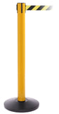 SafetyPro 300 Industrial-Tough Retractable Belt Barrier, Yellow Stanchion Post, QueueSolutions SPRO300Y-BK