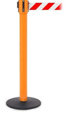 SafetyPro 335 Industrial-Tough 30ft Retractable Belt Barrier, Orange Stanchion Post, QueueSolutions SPRO335O-BK30