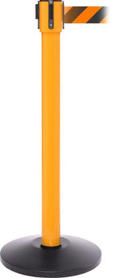 SafetyPro 335 Industrial-Tough 25ft Retractable Belt Barrier, Yellow Stanchion Post, QueueSolutions SPRO335Y-BK25