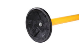 Cast Iron Base w/Rubber Floor Protector - SafetyPro Twin Xtra Industrial-Tough Retractable Belt Barrier - Orange