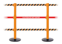 SafetyPro Triple-Belt Industrial-Tough Retractable Belt Barrier, Orange Stanchion Post, QueueSolutions SPROTriple250O-BK