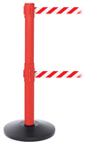 SafetyPro Twin Industrial-Tough Dual-Belt Retractable Belt Barrier, Red Stanchion Post, QueueSolutions SPROTwin250R-BK