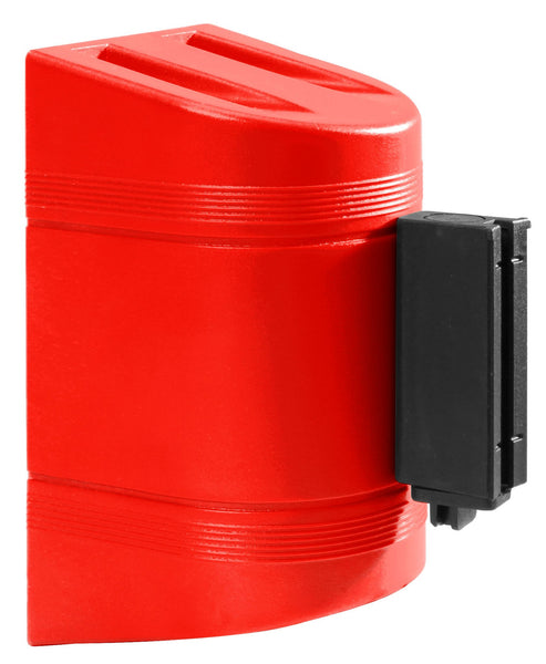 WallPro 300 Wall Mount Retractable 7.5ft Belt Barrier Red or Orange, QueueSolutions WP300R-BK75