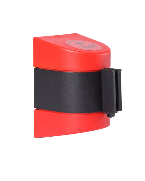 WallPro 400 Wall Mount Retractable 15ft Belt Barrier Red or Orange, QueueSolutions WP400R-BK150