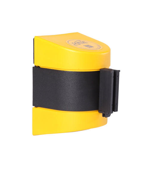 WallPro 400 Wall Mount Retractable 13ft Belt Barrier Yellow or Black, QueueSolutions WP300B-BK130