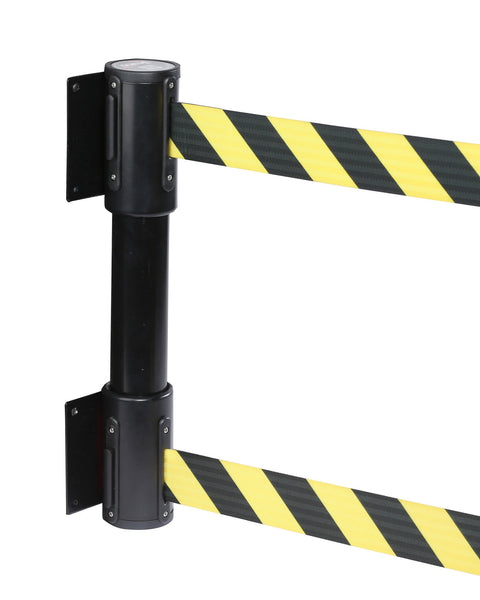 WallMaster Twin 400 Dual-Belt Wall Mount 15ft Retractable Belt Barrier, QueueSolutions WPTwinB-BK150