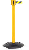 WeatherMaster 335 Extreme-Duty Outdoor Retractable Belt Barrier, Yellow Stanchion Post w Rubber Base, 35ft Belt, QueueSolutions WMR335Y-BK35