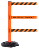 WeatherMaster Triple 250 3-Belt Extreme-Duty Outdoor Retractable Belt Barrier, Orange Stanchion Post, QueueSolutions WMRTriple250O-BK