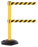 WeatherMaster Twin 300 Extreme-Duty Outdoor 16ft Dual-Belts Retractable Belt Barrier, Yellow Stanchion Post, QueueSolutions WMRTwin300Y-BK