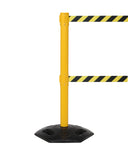 WeatherMaster Twin 250 Dual-Belt Extreme-Duty Outdoor Retractable Belt Barrier, Yellow Stanchion Post, QueueSolutions WMRTwin250Y-BK