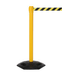 WeatherMaster 300 Extreme-Duty Outdoor Retractable Belt Barrier, Yellow Stanchion Post w Rubber Base, 16ft Belt, QueueSolutions WMR300Y-BK