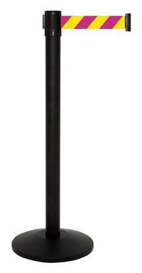 Line King Tensionline Retractable Belt Barrier, Black Stanchion Post, Magenta & Yellow Nuclear Safety 10ft Belt, LineKing TL1001MB-MYD