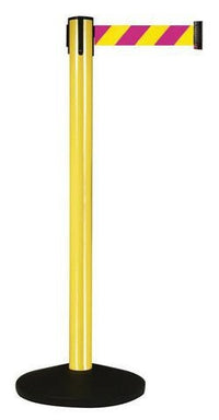 Line King Tensionline Retractable Belt Barrier, Yellow Stanchion Post, Magenta & Yellow Nuclear Safety 10ft Belt, LineKing TL1001YW-MYD